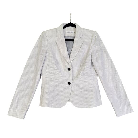 Calvin Klein Jackets & Blazers - Calvin Klein Womens Blazer Size 6 Two Button White Pin Stripe Career Office Work